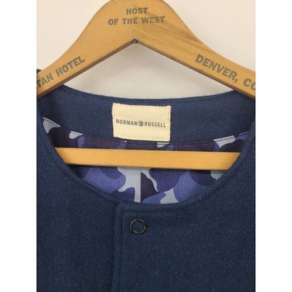 New Norman Russell Shirt Jacket Mens L? Blue Camo Snap Front  SAMPLE - Picture 2 of 5